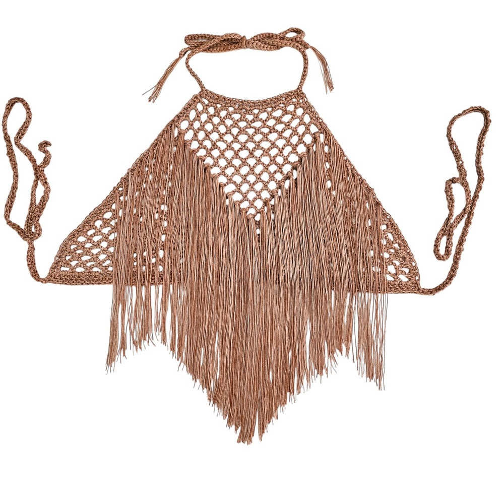 Handmade Crochet Fringe Halter Top, Boho Festival Top, Summer Fashion - Picture 10 of 11